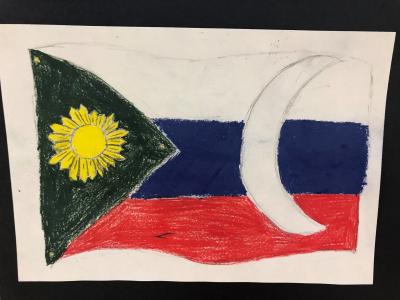 Student artwork showing a combination of different world flags